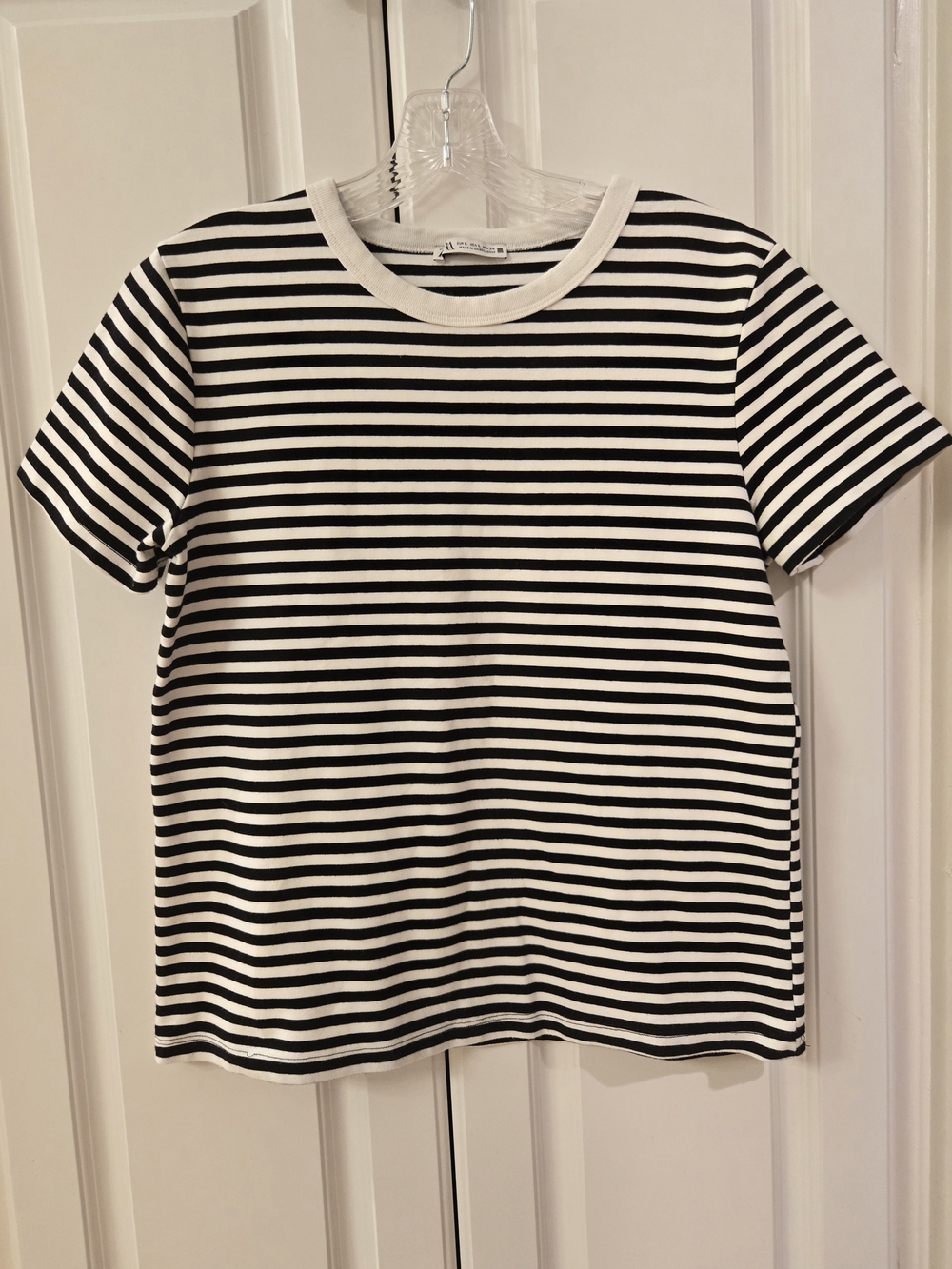 Zara Black and White Striped Short Sleeve Tee